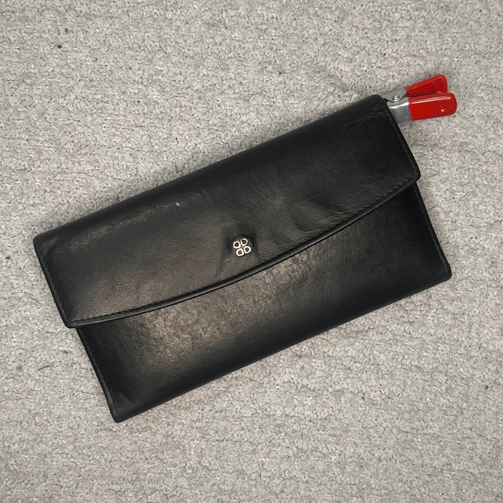 Bosca Wallet Checkbook Set Vintage OS Black 90s Y2K Leather Minimalist Chic
